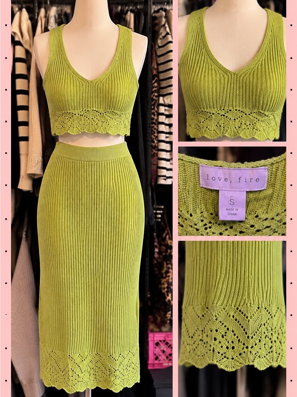 Green Ribbed Knit Midi Skirt